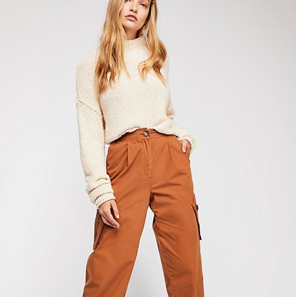 Free people brown cargo tapered leg pants sz 4
